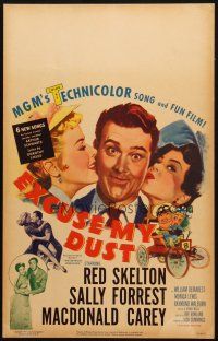 6k336 EXCUSE MY DUST WC '51 art of Red Skelton being kissed by two pretty girls!