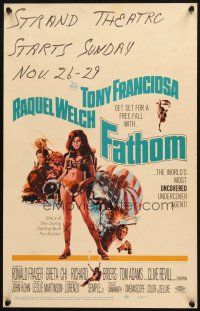 6k339 FATHOM WC '67 art of sexy nearly-naked Raquel Welch in parachute harness & action scenes!