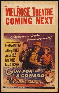 6k370 GUN FOR A COWARD WC '56 art of cowboys Fred MacMurray, Jeffrey Hunter & Dean Stockwell!