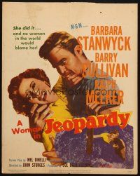 6k406 JEOPARDY WC '53 Barbara Stanwyck in Jeopardy, struggling with Ralph Meeker, film noir!