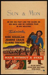6k432 MAN WITHOUT A STAR WC '55 art of cowboy Kirk Douglas carrying saddle, Jeanne Crain!