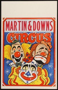 6k042 MARTIN & DOWNS CIRCUS circus poster '70s great artwork of three clowns!