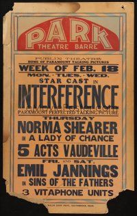 6k457 PARK THEATRE FEB 18 WC '28 Emil Jannings in Sins of the Fathers, Norma Shearer, Interference