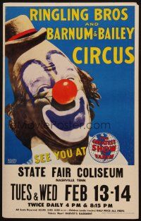 6k044 RINGLING BROS & BARNUM & BAILEY CIRCUS circus poster '60s Maxwell Copelan art of clown!