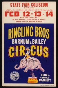6k043 RINGLING BROS & BARNUM & BAILEY CIRCUS circus poster '60s art of showgirl on elephant!