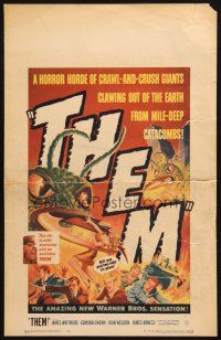 6k491 THEM WC '54 classic sci-fi, art of horror horde of giant bugs terrorizing people!