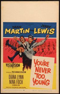 6k506 YOU'RE NEVER TOO YOUNG WC '55 great image of Dean Martin carrying wacky Jerry Lewis!