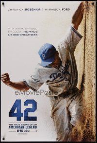6m028 42 teaser DS 1sh '13 baseball, image of Chadwick Boseman as Jackie Robinson sliding home!