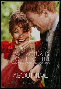 6m033 ABOUT TIME teaser DS 1sh '13 Rachel McAdams & Gleeson, beautiful people laughing in the rain!