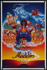 6m042 ALADDIN DS 1sh '92 classic Walt Disney Arabian fantasy cartoon, great art of cast!