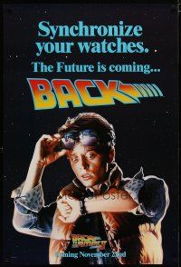 6m080 BACK TO THE FUTURE II teaser DS 1sh '89 Michael J. Fox as Marty, synchronize your watch!