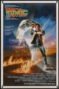 6m077 BACK TO THE FUTURE advance 1sh '85 Robert Zemeckis, art of Michael J. Fox & Delorean by Drew!