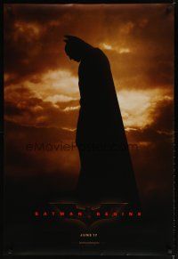 6m088 BATMAN BEGINS June 17 teaser DS 1sh '05 great image of Christian Bale as the Caped Crusader!