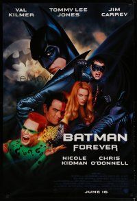 6m092 BATMAN FOREVER advance DS 1sh '95 Val Kilmer, Nicole Kidman, Tommy Lee Jones, Jim Carrey