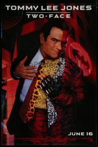 6m091 BATMAN FOREVER advance DS 1sh '95 cool image of Tommy Lee Jones as Two-Face!