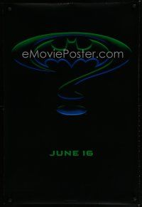 6m093 BATMAN FOREVER teaser DS 1sh '95 Kilmer, Kidman, cool question mark & cowl design!