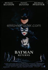 6m094 BATMAN RETURNS 1sh '92 image of Michael Keaton, Danny DeVito, Michelle Pfeiffer!