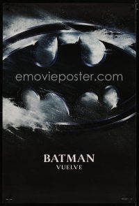 6m095 BATMAN RETURNS Spanish/U.S. teaser 1sh '92 Tim Burton, cool close-up image of bat cowl!