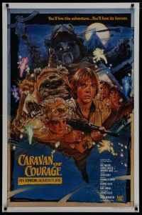 6m013 CARAVAN OF COURAGE style B int'l 1sh '84 An Ewok Adventure, Star Wars, art by Drew Struzan!