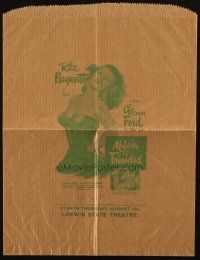 6p042 AFFAIR IN TRINIDAD local theater promo bag '52 art of sexiest Rita Hayworth in low-cut dress!