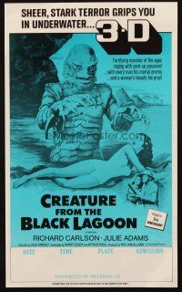 6p035 CREATURE FROM THE BLACK LAGOON 9x14 college campus poster R70s grips you in underwater 3-D!