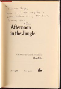 6p255 AFTERNOON IN THE JUNGLE signed hardcover book '70 by author Albert Maltz, his short stories!
