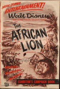 6p429 AFRICAN LION pressbook '55 Walt Disney jungle safari documentary, cool artwork!