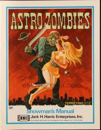 6p437 ASTRO-ZOMBIES pressbook R71 Ted V. Mikels, art of wacky alien w/machete attacking sexy girl!