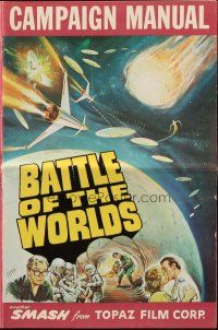 6p448 BATTLE OF THE WORLDS pressbook '63 cool sci-fi, flying saucers from a hostile enemy planet!