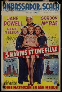 6r513 3 SAILORS & A GIRL Belgian '54 art of sexy Jane Powell in skimpy outfit with Navy sailors!