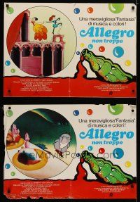 6r282 ALLEGRO NON TROPPO set of 2 Italian photobustas '77 Bruno Bozzetto, kooky cartoon artwork!