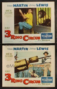 6s845 3 RING CIRCUS 2 LCs '54 cool images of wacky Jerry Lewis w/ chimp and in cannon!