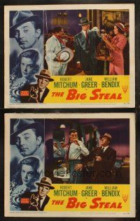 6s855 BIG STEAL 2 LCs '49 Robert Mitchum, William Bendix, Jane Greer, Don Siegel film noir!