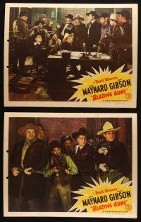 6s859 BLAZING GUNS 2 LCs '43 cool cowboy western images of Hoot Gibson, Ken Maynard!