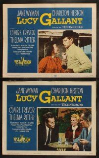 6s277 LUCY GALLANT 8 LCs '55 cowboy Charlton Heston, Jane Wyman, Thelma Ritter, Wallace Ford