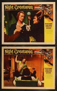 6s318 NIGHT CREATURES 8 LCs '62 Hammer horror, Peter Cushing, Yvonne Romain, skeleton border art!