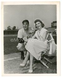 6t335 ANGELS IN THE OUTFIELD candid 8x10.25 still '51 Douglas & Janet Leigh rest between innings!