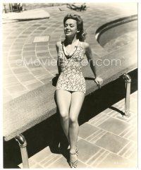 6t016 ANNE SHIRLEY 7.75x9.5 still '30s sitting on diving board in sexy swimsuit w/ rope necklace!