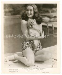 6t119 HAZEL BROOKS 8.25x10 still '47 smiling c/u swimsuit with cat by pool from Body & Soul!