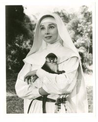 6t794 NUN'S STORY 8.25x10 still '59 c/u of Audrey Hepburn in nun's habit holding tiny monkey!