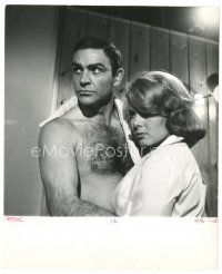 6t946 THUNDERBALL 8.25x10 still '65 barechested Sean Connery as James Bond & sexy Molly Peters c/u
