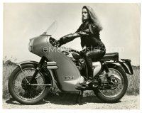 6t947 THUNDERBALL 8x10.25 still '65 Lucianna Paluzzi in leather pretending to ride a motorcycle!