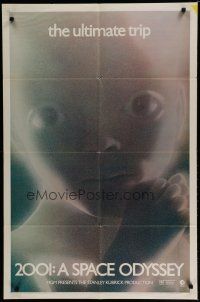 6w008 2001: A SPACE ODYSSEY 1sh R74 Stanley Kubrick, c/u of star child, the ultimate trip!