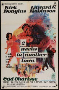 6w002 2 WEEKS IN ANOTHER TOWN 1sh '62 cool art of Kirk Douglas & sexy Cyd Charisse by Bart Doe!