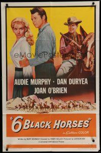 6w010 6 BLACK HORSES 1sh '62 Audie Murphy, Dan Duryea, sexy Joan O'Brien, 1 was deadly!