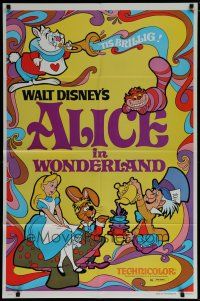 6w021 ALICE IN WONDERLAND 1sh R81 Walt Disney Lewis Carroll classic, cool psychedelic art!