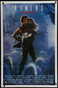 6w023 ALIENS 1sh '86 James Cameron, Signourney Weaver as Ripley, this time it's war!