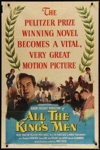 6w026 ALL THE KING'S MEN 1sh '50 Louisiana Governor Huey Long biography with Broderick Crawford!