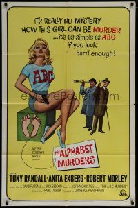 6w027 ALPHABET MURDERS 1sh '66 Tony Randall, it's no mystery why sexy Anita Ekberg is murder!