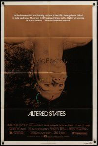 6w028 ALTERED STATES 1sh '80 William Hurt, Paddy Chayefsky, Ken Russell, sci-fi horror!